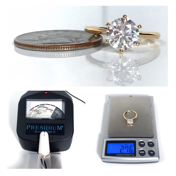 14KT 2 CARAT GENUINE MOISSANITE SOLID YELLOW GOLD SOLITAIRE RING NWOT - Picture 9 of 13